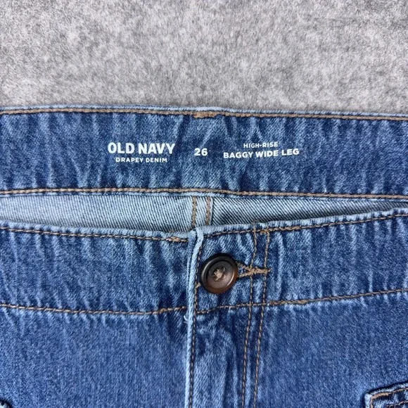 Old Navy Jeans Womens‎ 26 Blue High-Rise Baggy Wide Leg Drapey Denim Pockets NEW - Picture 4 of 11